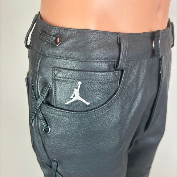 NEW $400 Nike Jordan x Travis Scott Cactus Jack Genuine Leather Moto Pants Sz 2 - Picture 12 of 16